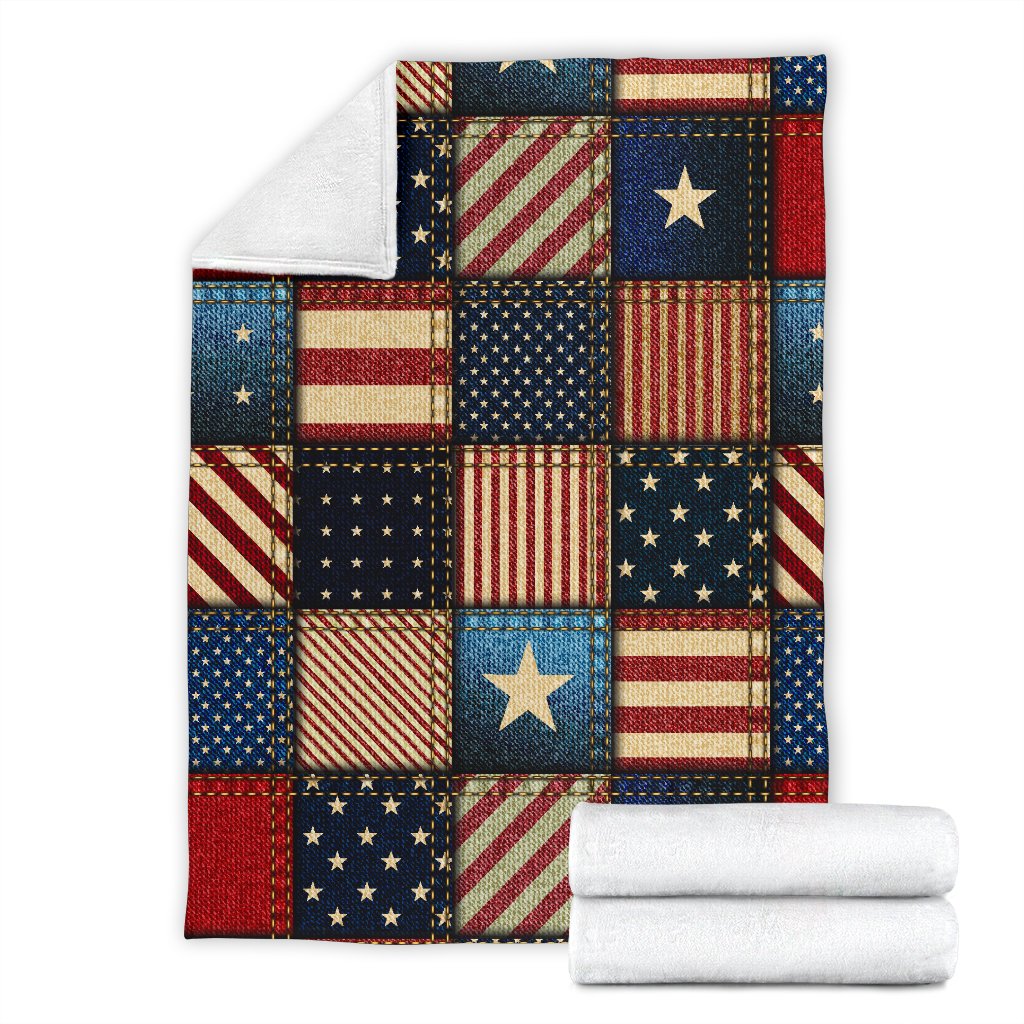 American Flag Patchwork Design Fleece Blanket