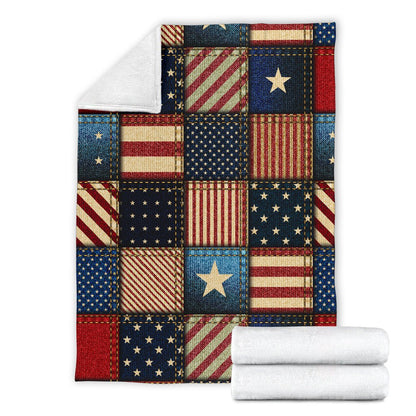 American Flag Patchwork Design Fleece Blanket