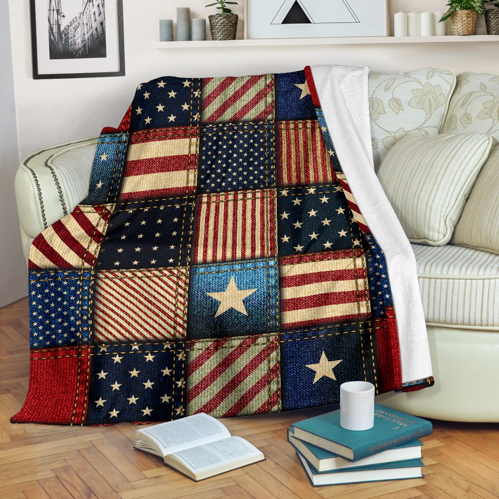 American Flag Patchwork Design Fleece Blanket