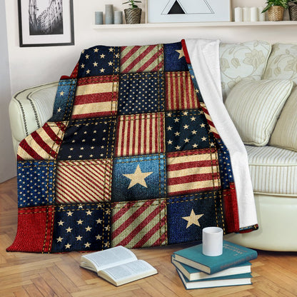 American Flag Patchwork Design Fleece Blanket