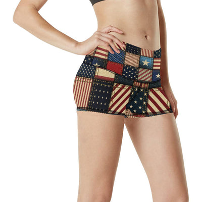 American flag Patchwork Design High Waisted Spandex Shorts-JTAMIGO.COM