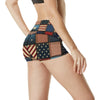 American flag Patchwork Design High Waisted Spandex Shorts-JTAMIGO.COM