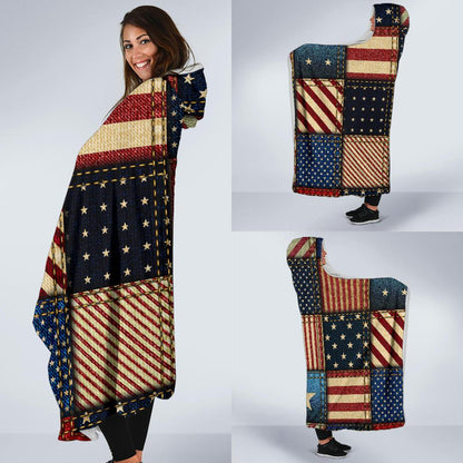 American flag Patchwork Design Hooded Blanket-JTAMIGO.COM