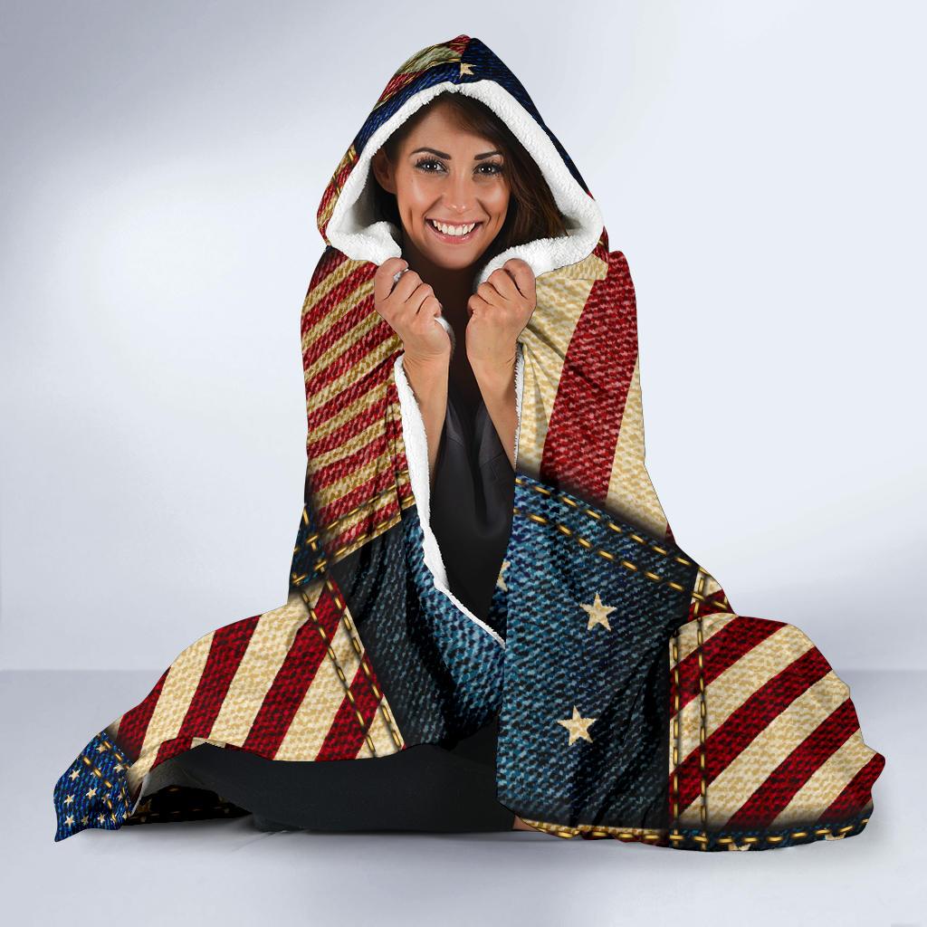 American flag Patchwork Design Hooded Blanket-JTAMIGO.COM