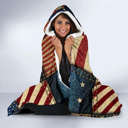 American flag Patchwork Design Hooded Blanket-JTAMIGO.COM