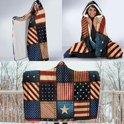 American flag Patchwork Design Hooded Blanket-JTAMIGO.COM