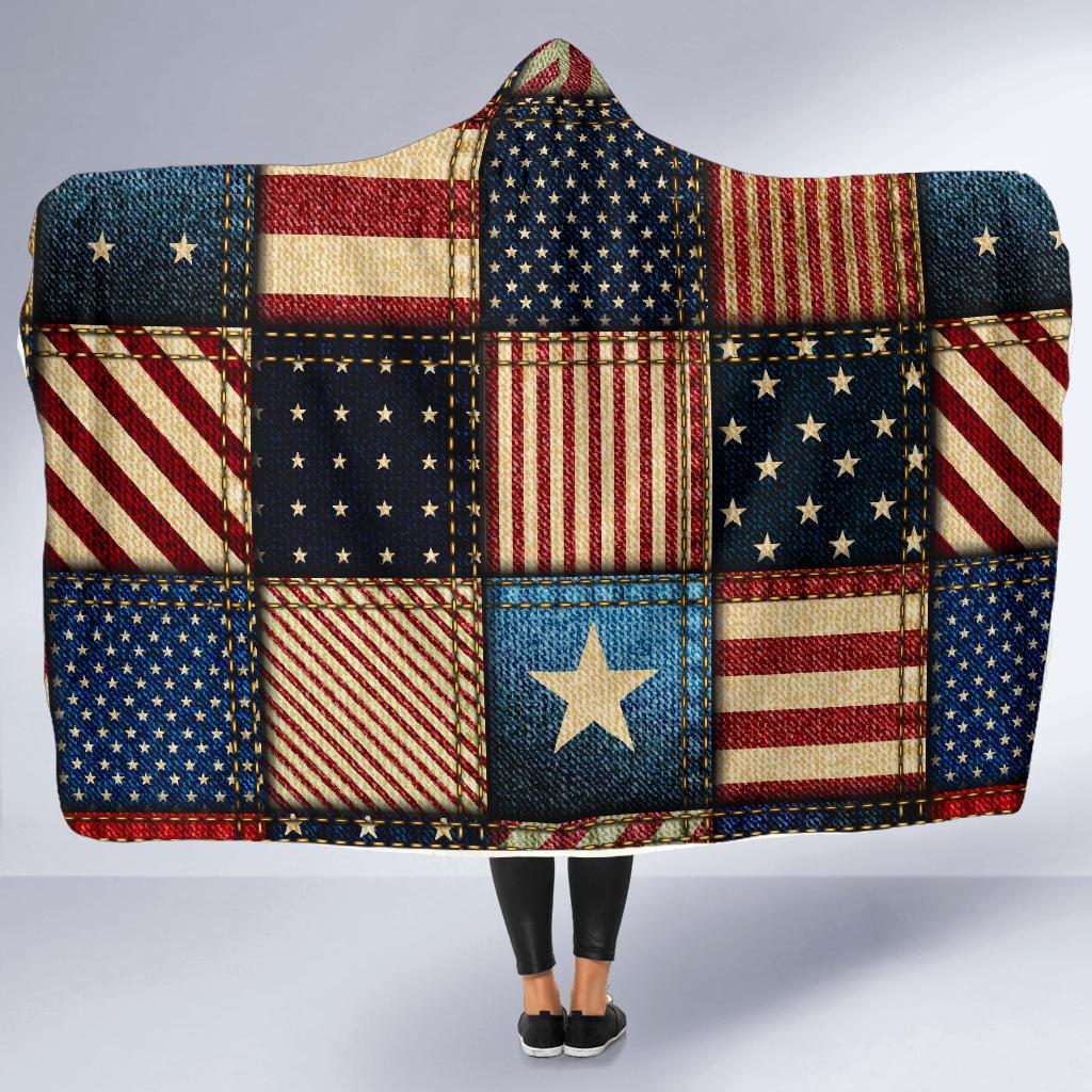 American flag Patchwork Design Hooded Blanket-JTAMIGO.COM