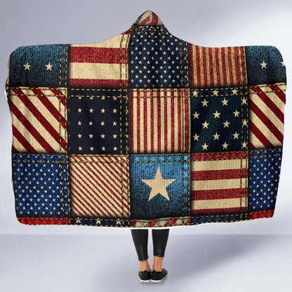 American flag Patchwork Design Hooded Blanket-JTAMIGO.COM