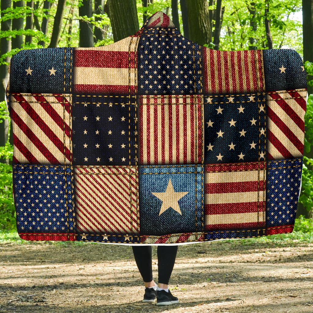 American flag Patchwork Design Hooded Blanket-JTAMIGO.COM