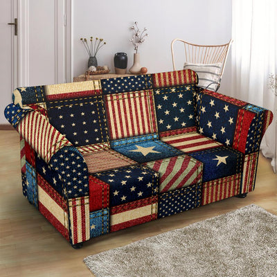 American flag Patchwork Design Loveseat Slipcover-JTAMIGO.COM