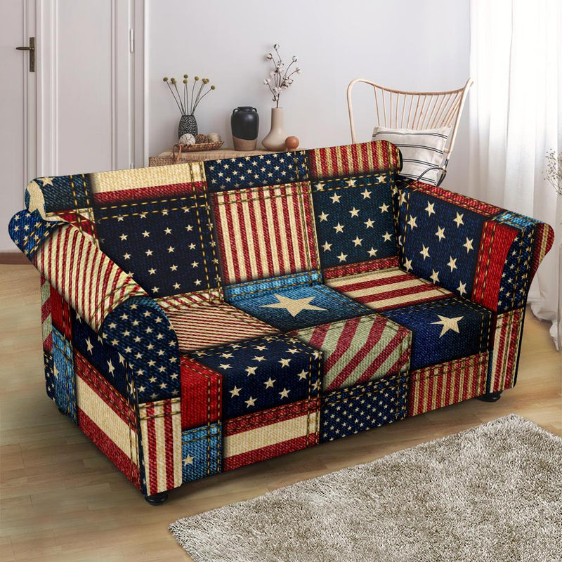 American flag Patchwork Design Loveseat Slipcover-JTAMIGO.COM