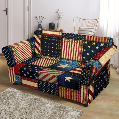 American flag Patchwork Design Loveseat Slipcover-JTAMIGO.COM