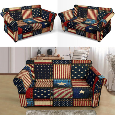 American flag Patchwork Design Loveseat Slipcover-JTAMIGO.COM