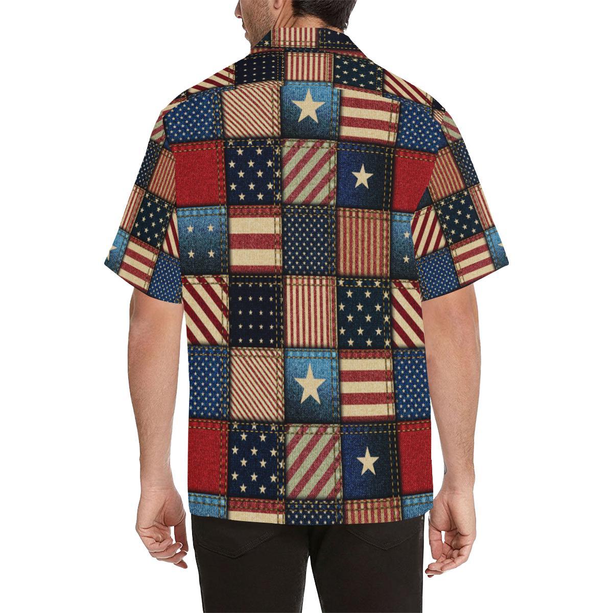 American flag Patchwork Design Men Aloha Hawaiian Shirt