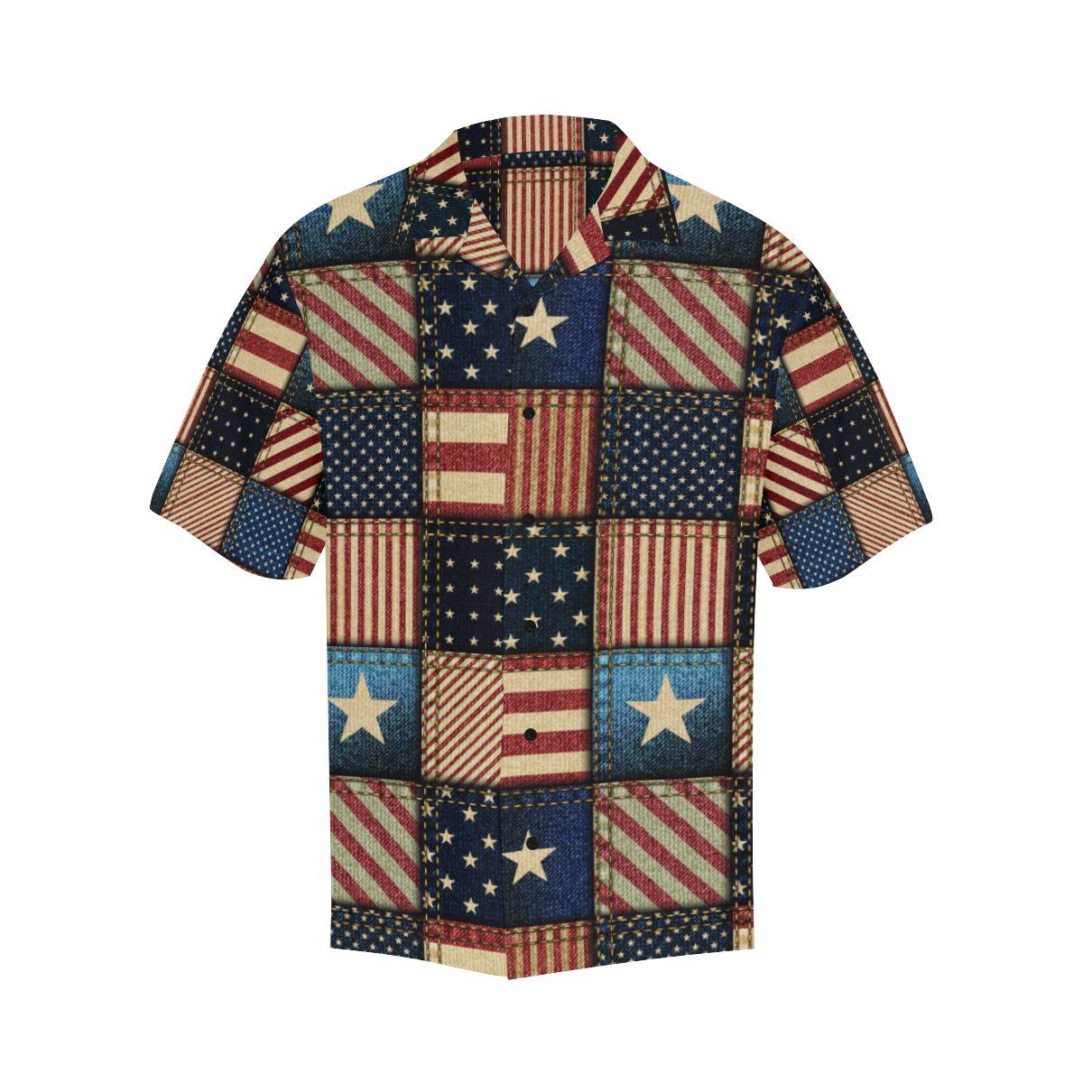 American flag Patchwork Design Men Aloha Hawaiian Shirt
