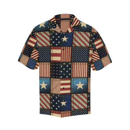 American flag Patchwork Design Men Aloha Hawaiian Shirt