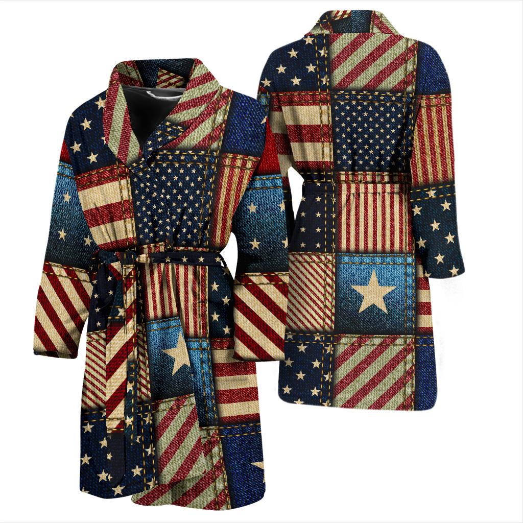 American flag Patchwork Design Men Bath Robe-JTAMIGO.COM