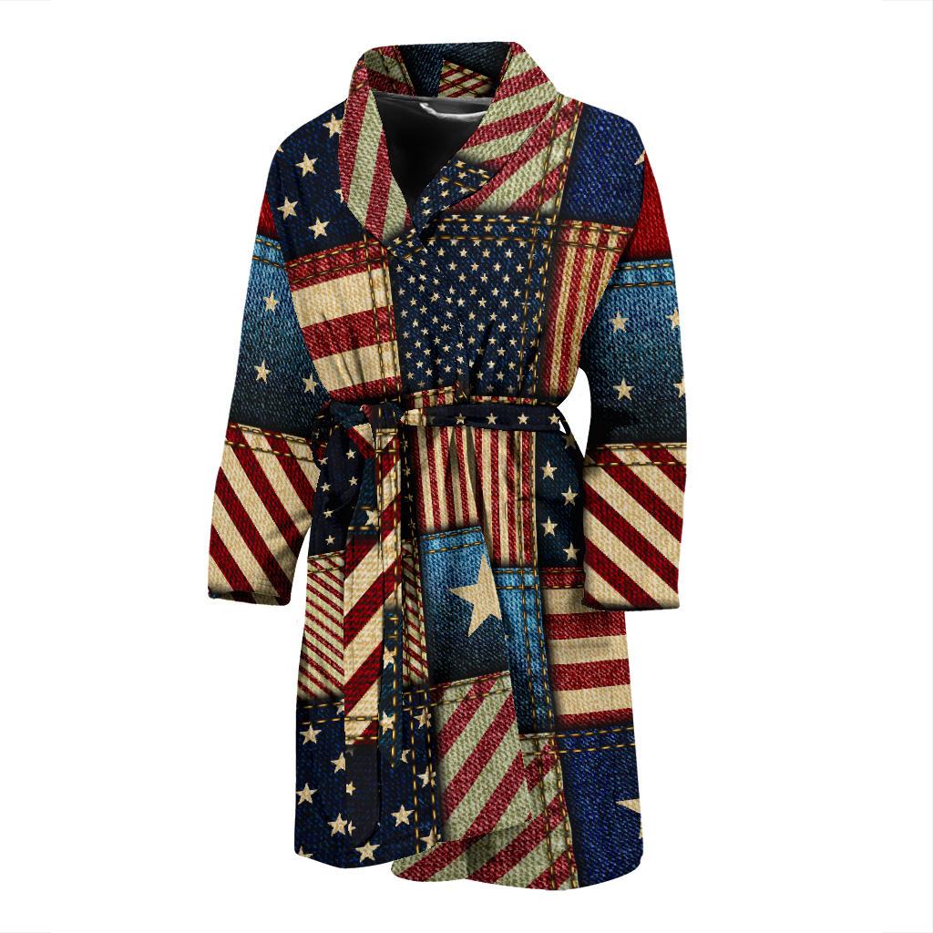 American flag Patchwork Design Men Bath Robe-JTAMIGO.COM