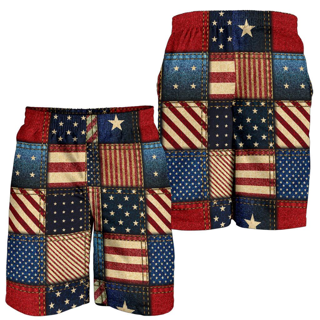 American flag Patchwork Design Mens Shorts-JTAMIGO.COM