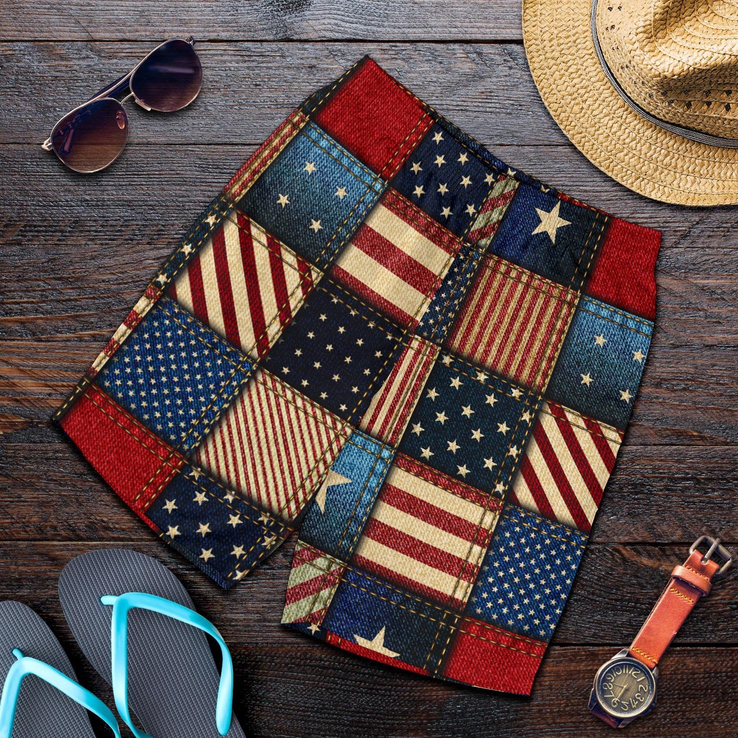 American flag Patchwork Design Mens Shorts-JTAMIGO.COM