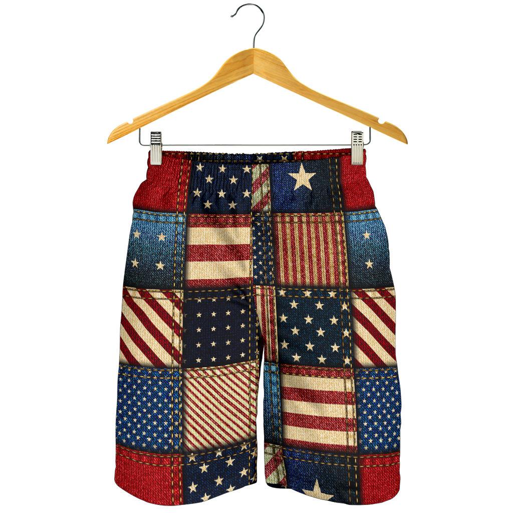 American flag Patchwork Design Mens Shorts-JTAMIGO.COM