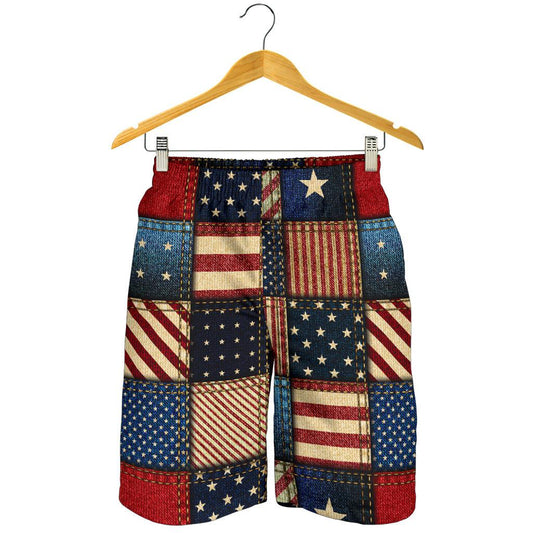 American flag Patchwork Design Mens Shorts-JTAMIGO.COM