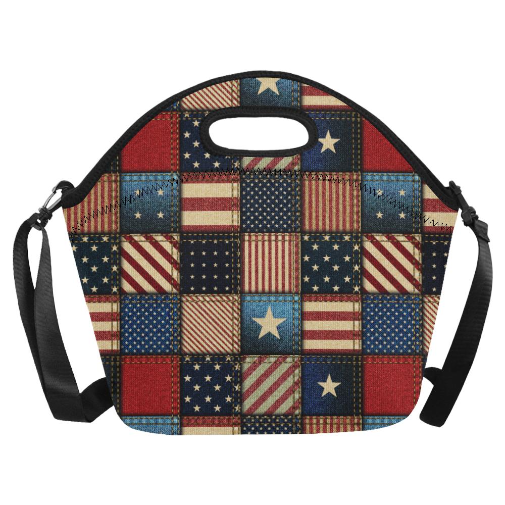 American flag Patchwork Design Neoprene Lunch Bag (Model 1669)(Large)-JTAMIGO.COM