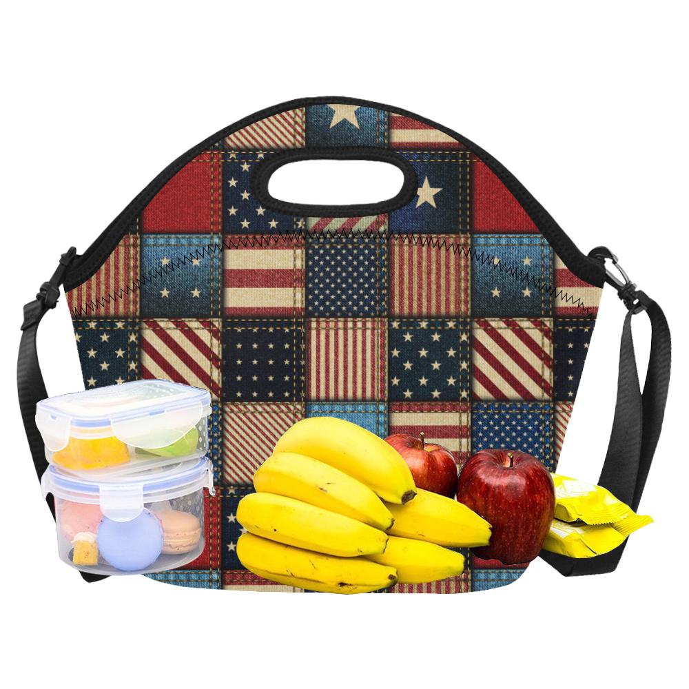 American flag Patchwork Design Neoprene Lunch Bag (Model 1669)(Large)-JTAMIGO.COM