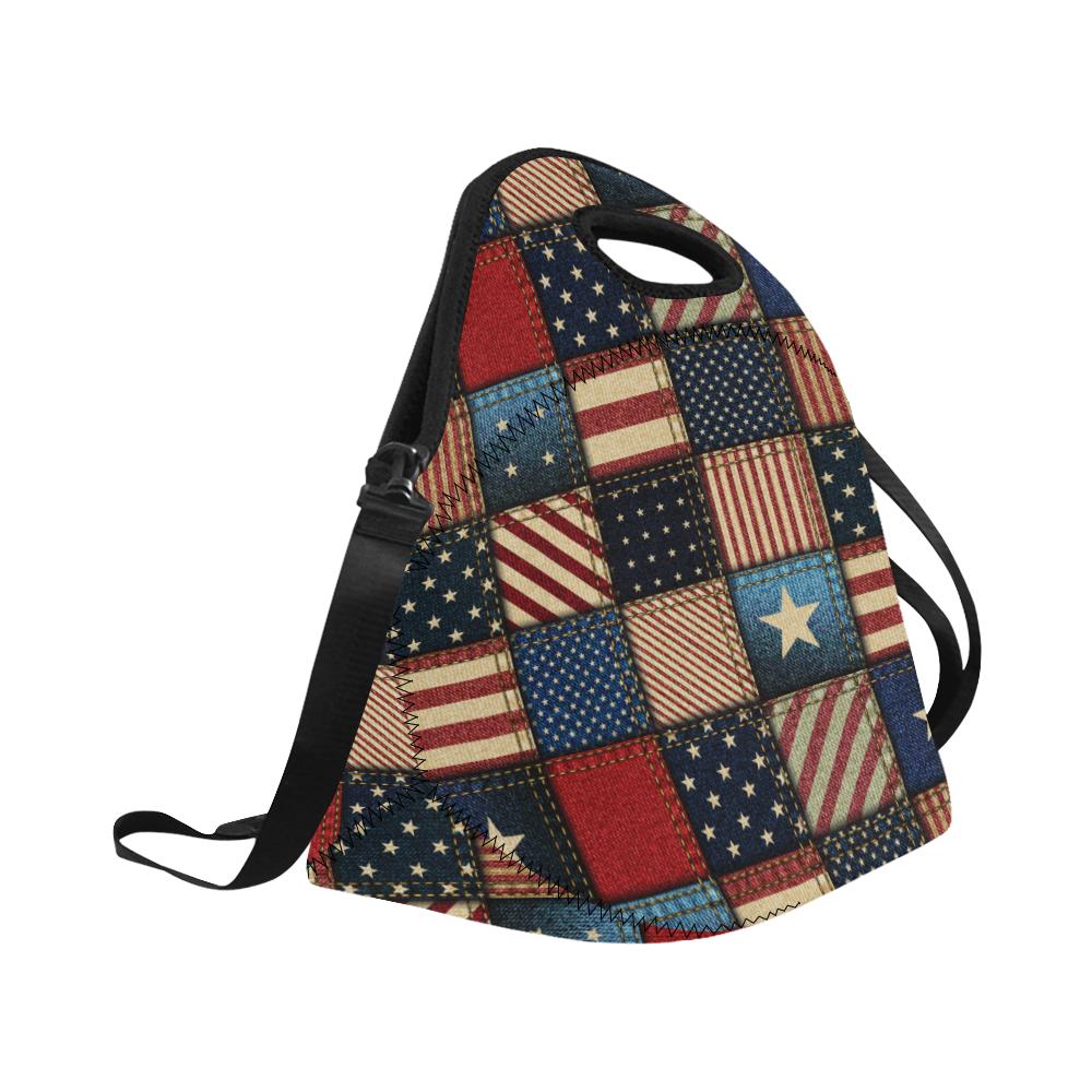 American flag Patchwork Design Neoprene Lunch Bag (Model 1669)(Large)-JTAMIGO.COM