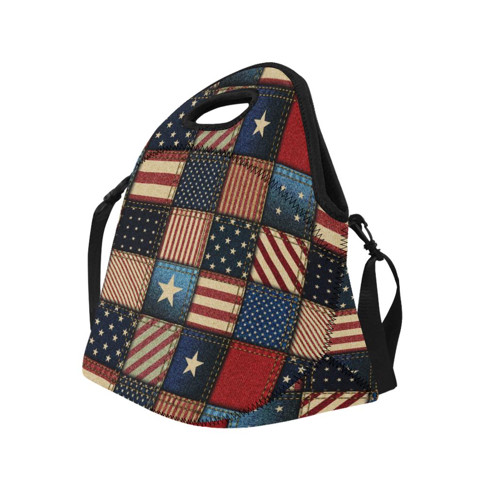 American flag Patchwork Design Neoprene Lunch Bag (Model 1669)(Large)-JTAMIGO.COM