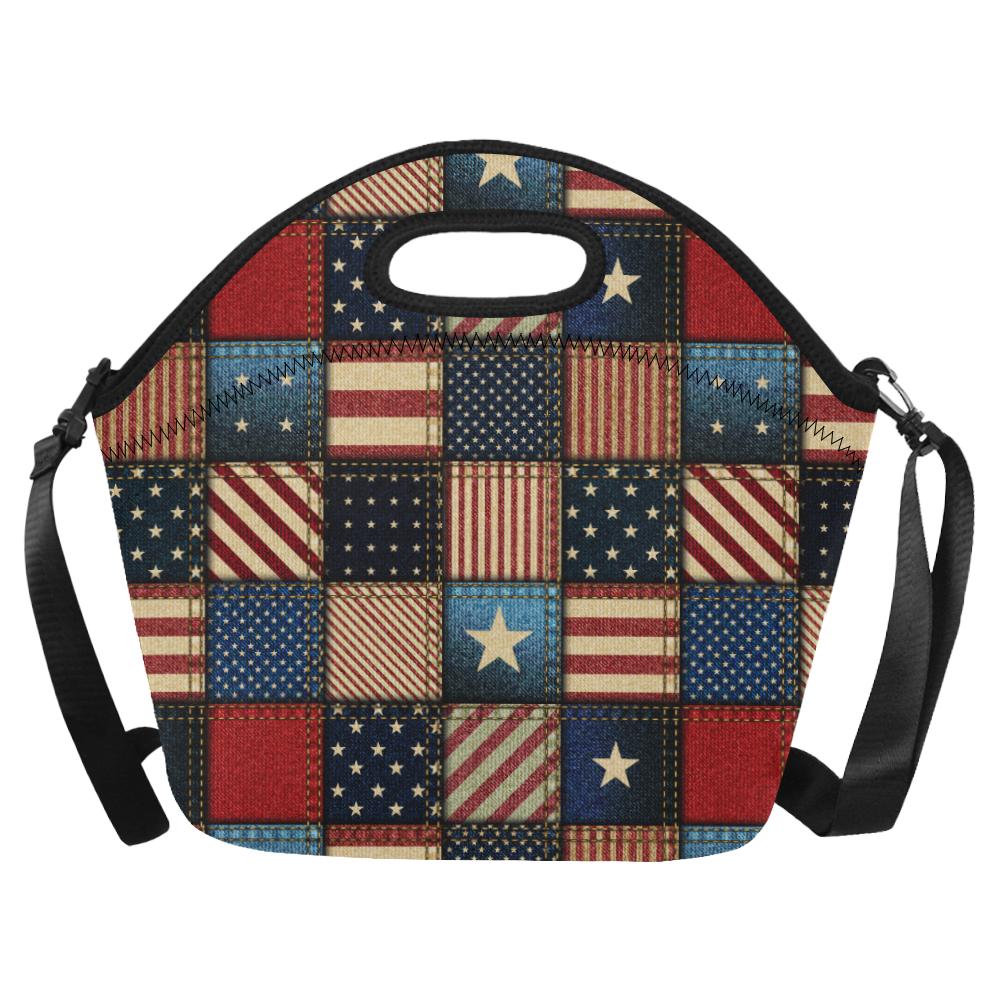 American flag Patchwork Design Neoprene Lunch Bag (Model 1669)(Large)-JTAMIGO.COM