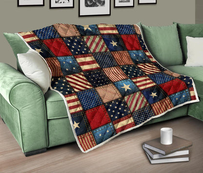 American flag Patchwork Design Premium Quilt-JTAMIGO.COM
