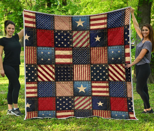 American flag Patchwork Design Premium Quilt-JTAMIGO.COM