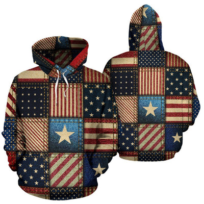 American flag Patchwork Design Pullover Hoodie