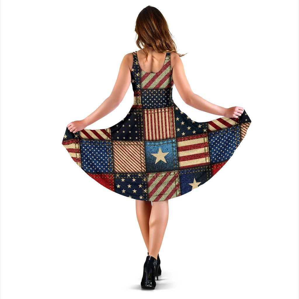 American Flag Patchwork Design Sleeveless Dress
