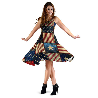 American Flag Patchwork Design Sleeveless Dress