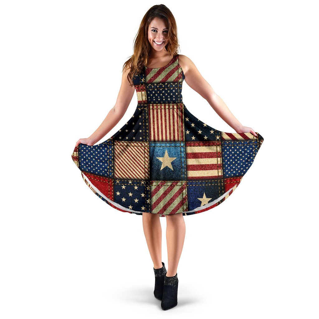 American Flag Patchwork Design Sleeveless Dress