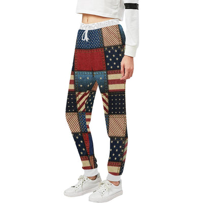 American flag Patchwork Design Unisex Casual Sweatpants (Model L11)-JTAMIGO.COM