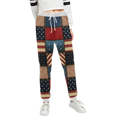 American flag Patchwork Design Unisex Casual Sweatpants (Model L11)-JTAMIGO.COM