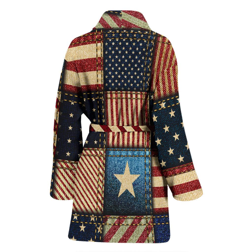 American flag Patchwork Design Women Bath Robe-JTAMIGO.COM
