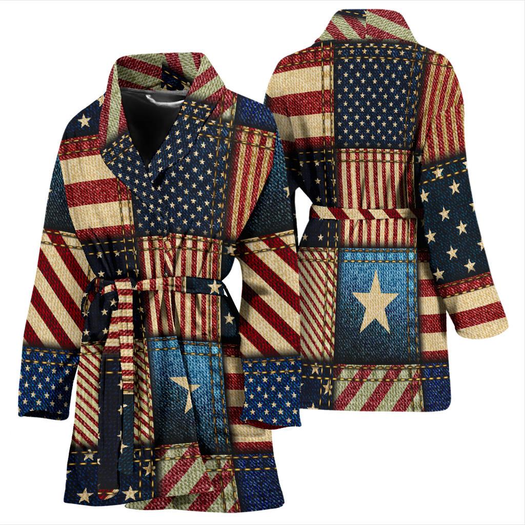 American flag Patchwork Design Women Bath Robe-JTAMIGO.COM