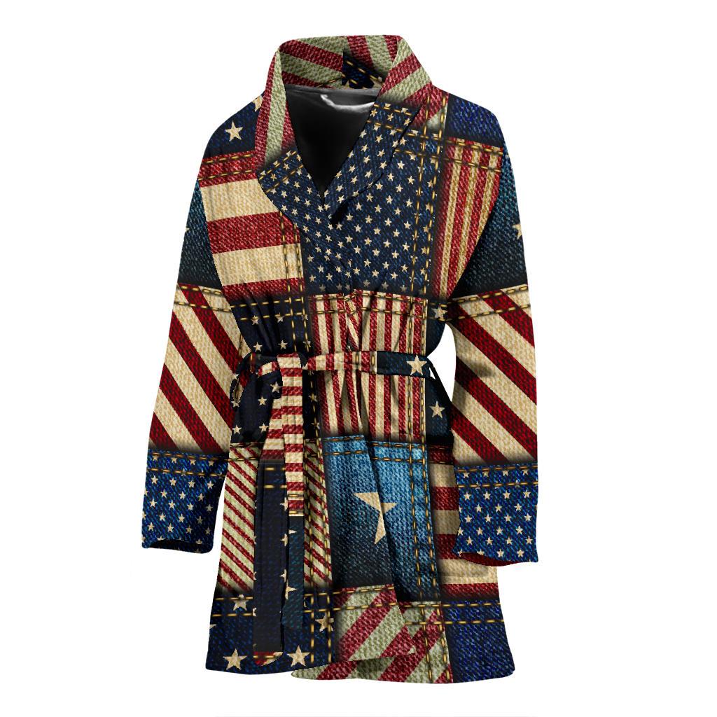 American flag Patchwork Design Women Bath Robe-JTAMIGO.COM