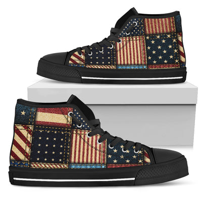 American Flag Patchwork Design Women High Top Shoes