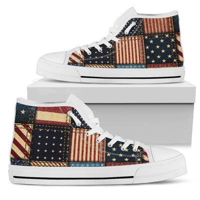 American Flag Patchwork Design Women High Top Shoes