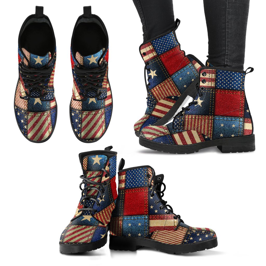American flag Patchwork Design Women Leather Boots-JTAMIGO.COM