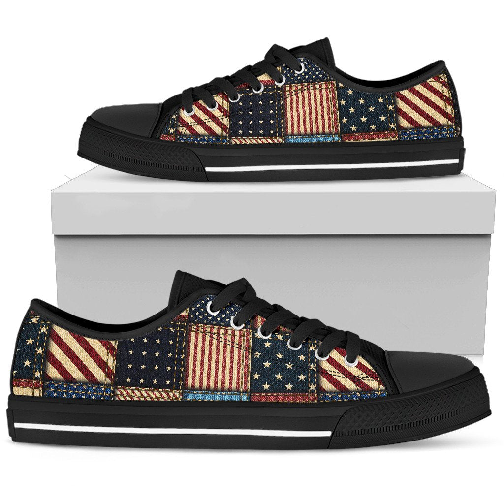American flag Patchwork Design Women Low Top Shoes