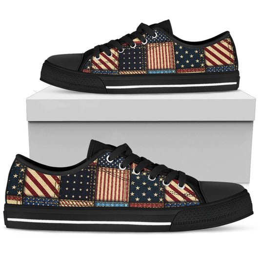 American flag Patchwork Design Women Low Top Shoes