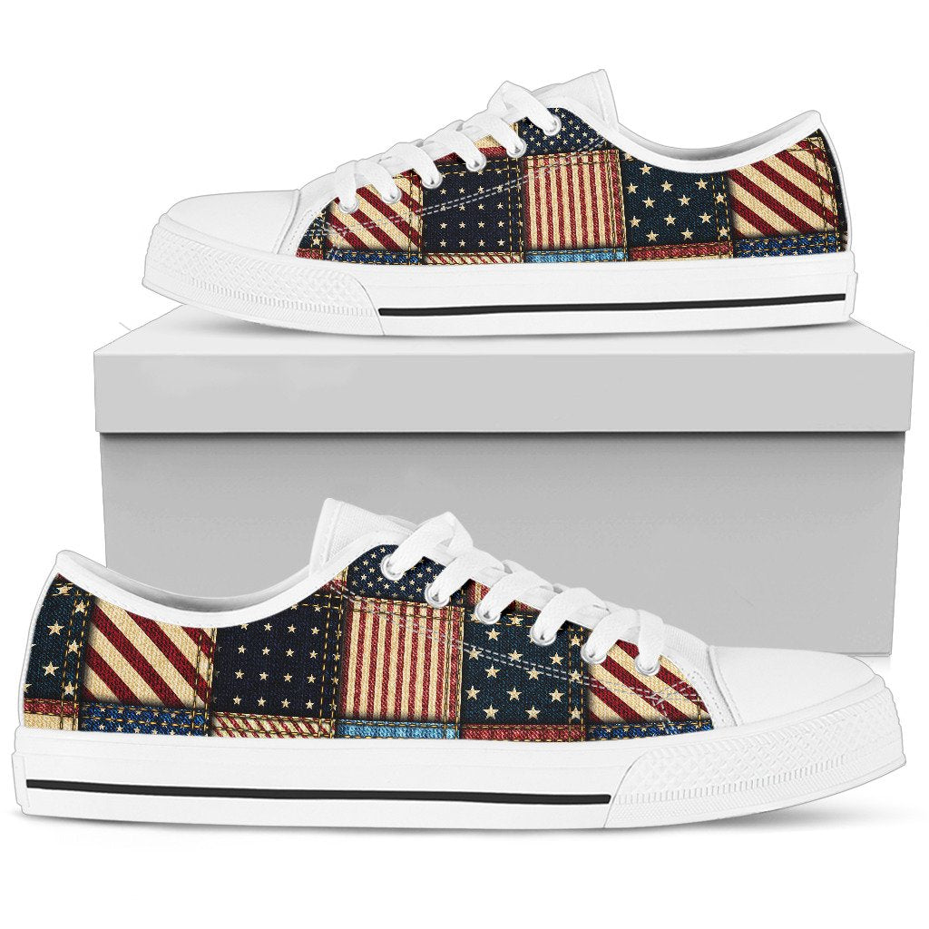 American flag Patchwork Design Women Low Top Shoes