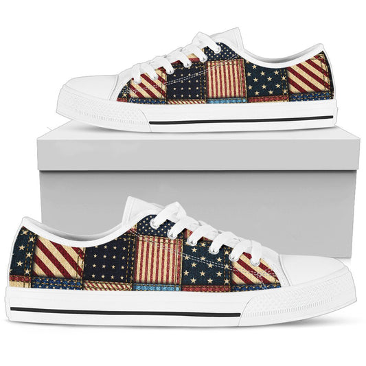 American flag Patchwork Design Women Low Top Shoes