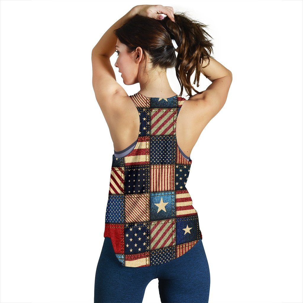 American flag Patchwork Design Women Racerback Tank Top